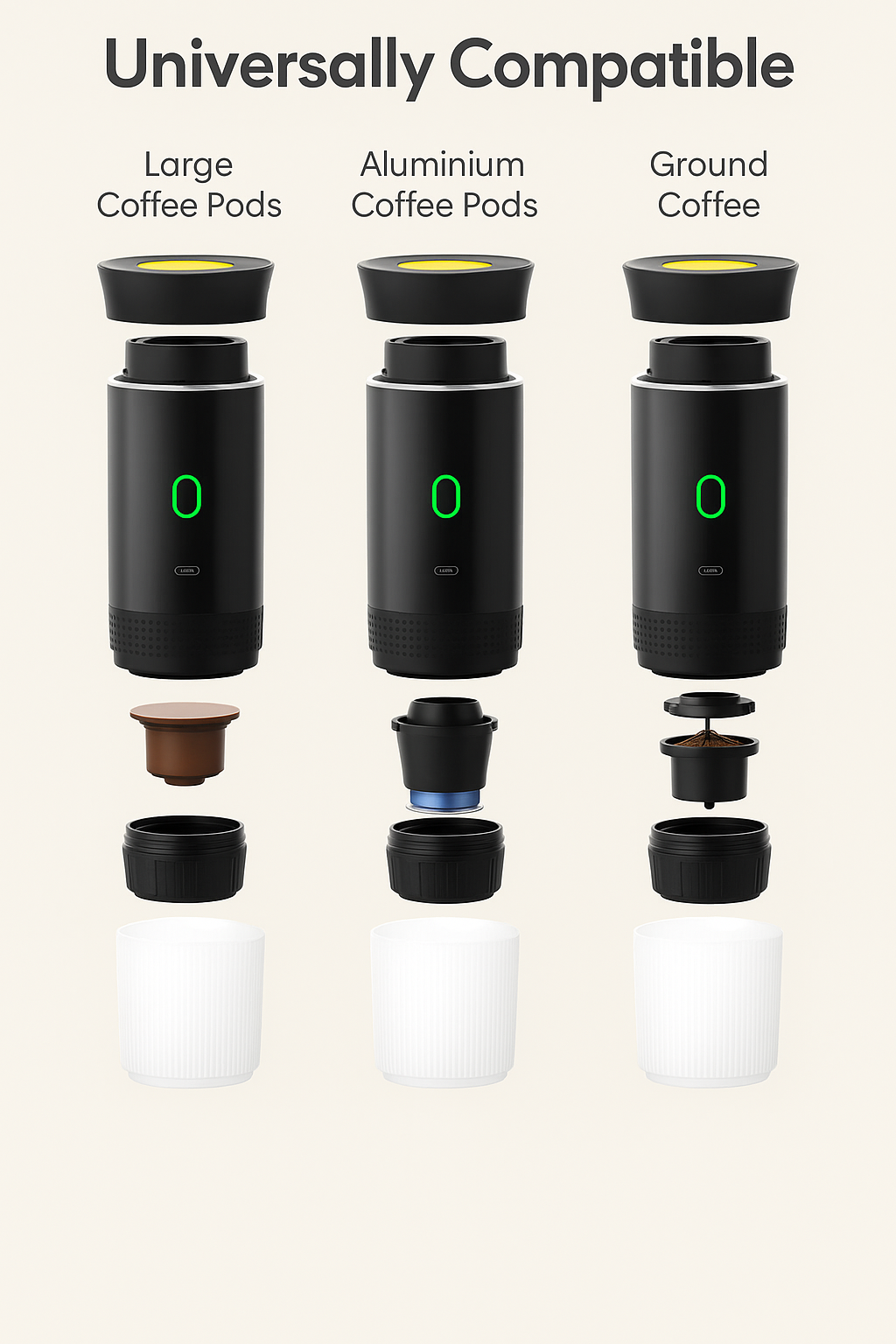 Brew&Go: Portable 3‑in‑1 Espresso Maker (Pods, Ground, Capsules)